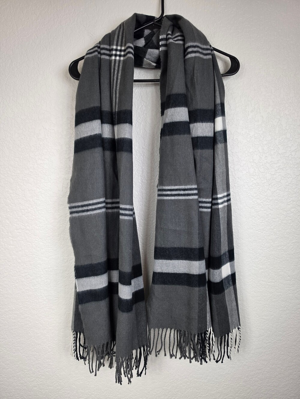 Urban Outfitters Gray Plaid Acrylic Scarf with Fringe